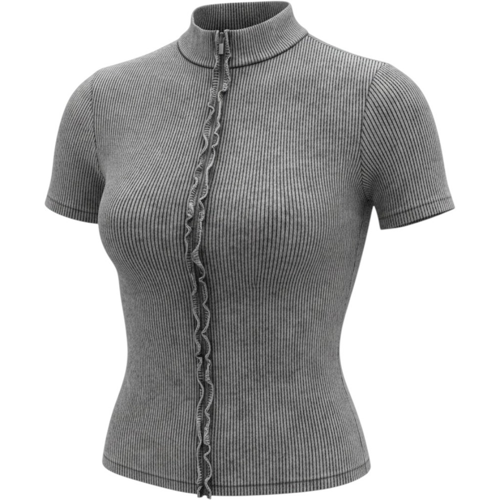 Y2k Fashion Nova Women Charcoal Acid Wash Ribbed Mock Neck Handkerchief Top 1X